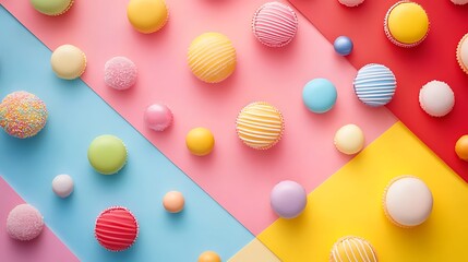 Vibrantly Colored Macarons Beautifully Arranged on Pastel Background: Flat Lay Photo. AI Generated
