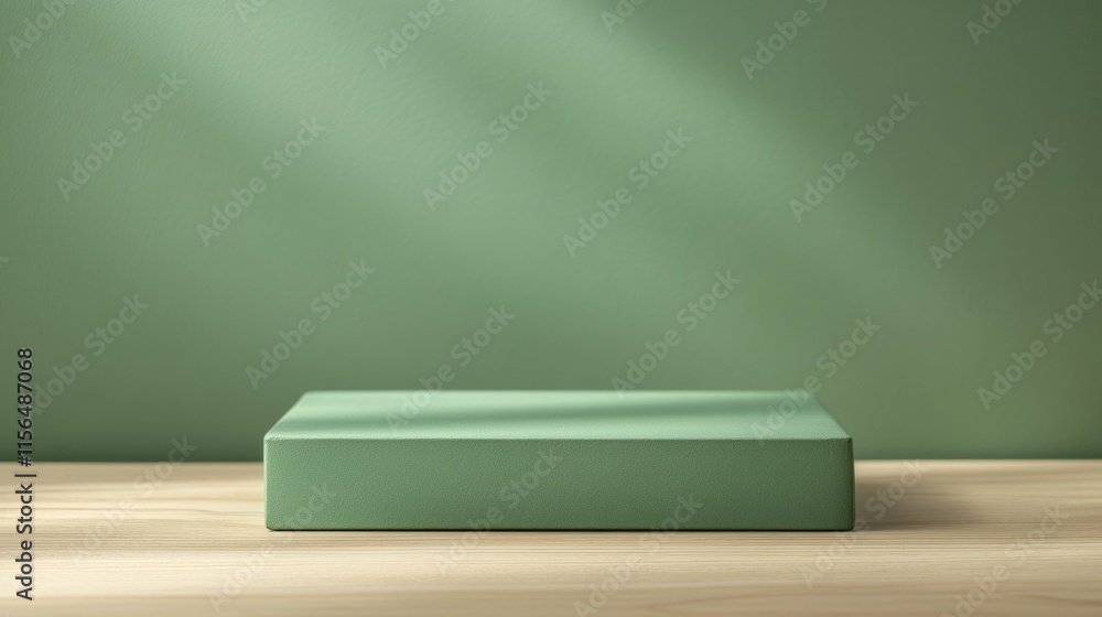 Aufkleber rectangular green podium with a matte finish, centered on a light green gradient background