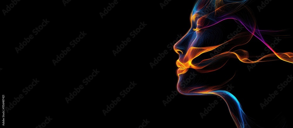 Aufkleber abstract ai face design with colorful holographic effects and space for creative text on a dark back