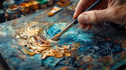 Obraz premium Artist Hand Mixing Oil Paints On Palette