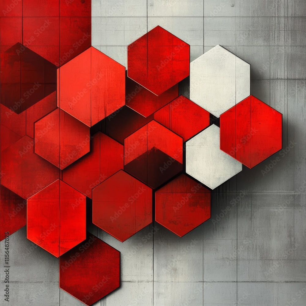 Aufkleber 3d abstract red light hexagon line in grey modern luxury futuristic background vector illustration.