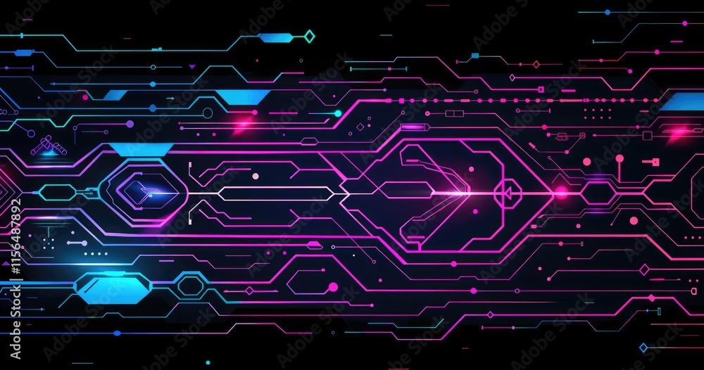 Aufkleber abstract digital circuit design with vibrant colors and geometric patterns.