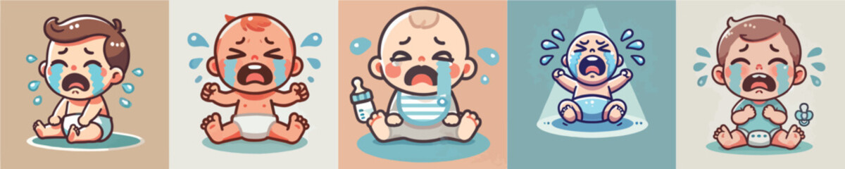 Vector collection of crying babies