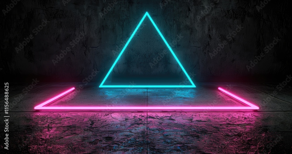 Aufkleber neon triangle and rectangle on a textured surface, creating a modern, digital aesthetic.