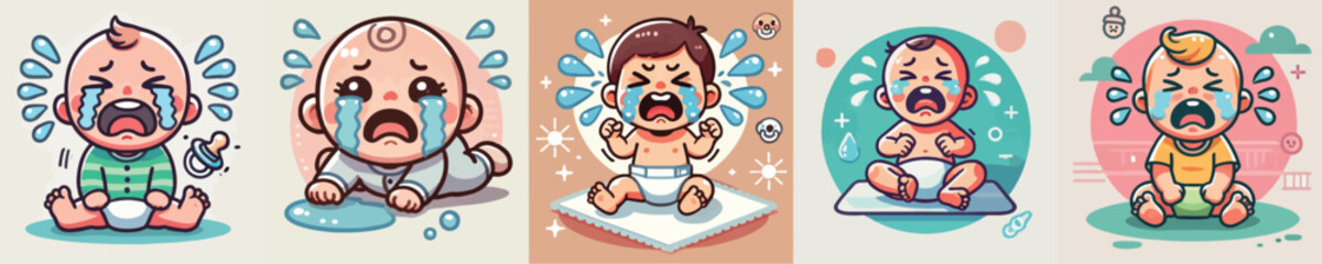 Vector collection of crying babies