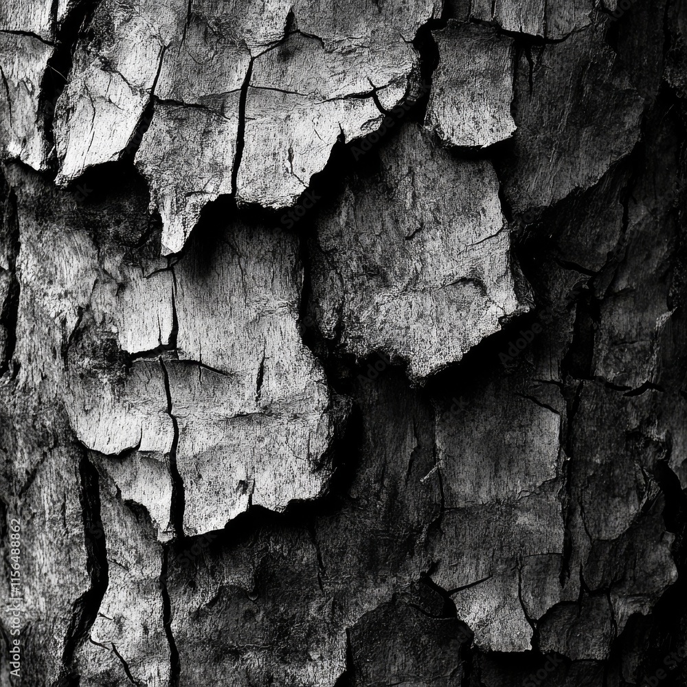 Poster Processed collage of old black tree bark surface texture. Background for banner, backdrop or texture for 3D mapping