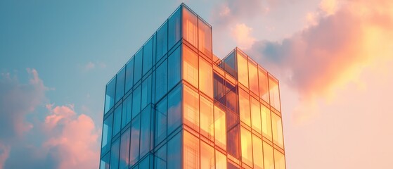 Modern Glass Skyscraper at Sunset  Urban Architecture  Cityscape
