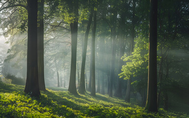 Obraz premium misty morning in the forest