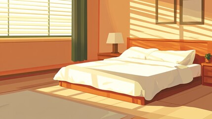 Sunny Bedroom With Wooden Bed And White Bedding