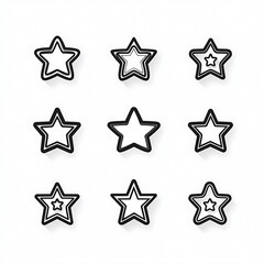 Obraz premium Set of Nine Black Outline Star Icons on White Background
