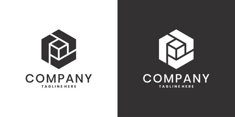Hexagon shaped geometric cube logo design