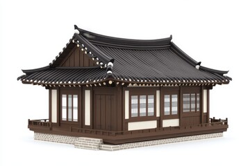 Obraz premium Traditional Korean wooden house model on white background