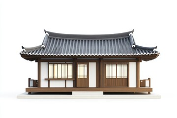Fototapeta premium Traditional Korean wooden house model on white background