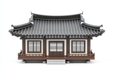 Fototapeta premium Traditional Korean wooden house model on white background