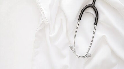 Stethoscope rests on a white doctors coat