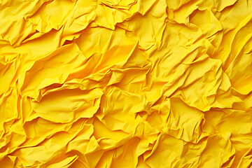 Light yellow crumpled and wrinkled appearance paper or fabric uneven surface. Texture Background Abstract. Intricate folds creases shadows Ideal for backdrop for artistic minimalist or design projects
