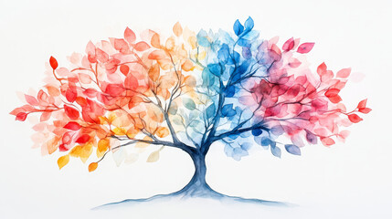 vibrant watercolor tree with colorful leaves and branches