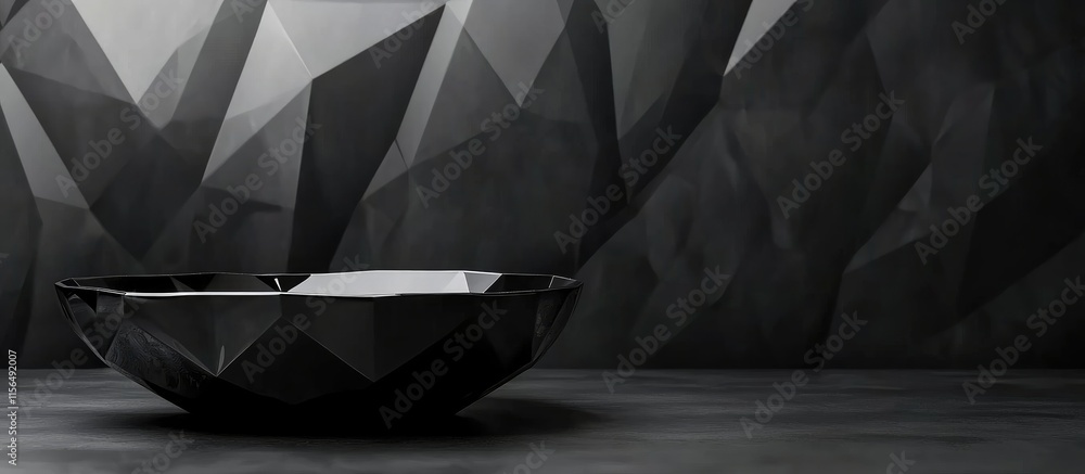 Aufkleber black polyhedral background featuring elegant 3d crystalline dish with empty space for custom text o