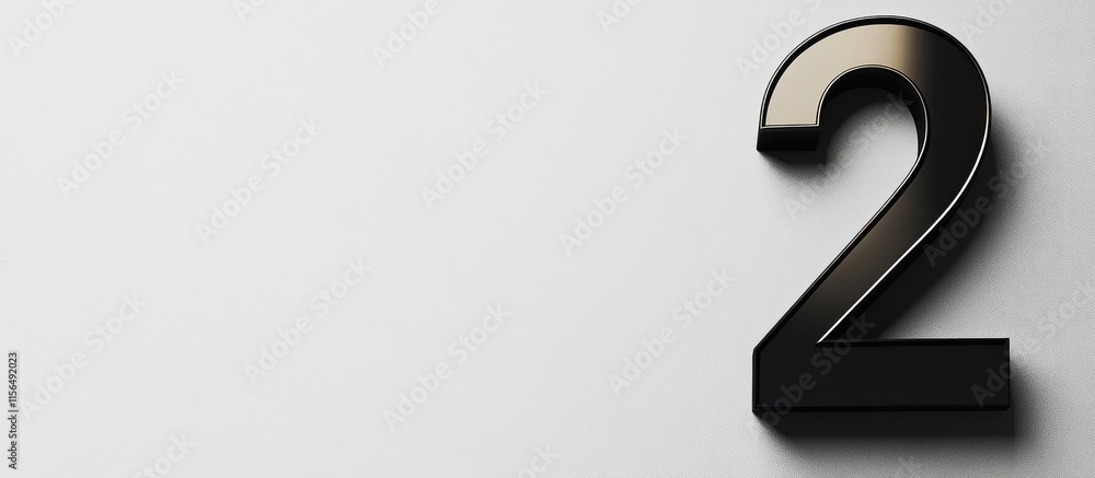 Poster black number 2 on minimalist background with space for custom text addition