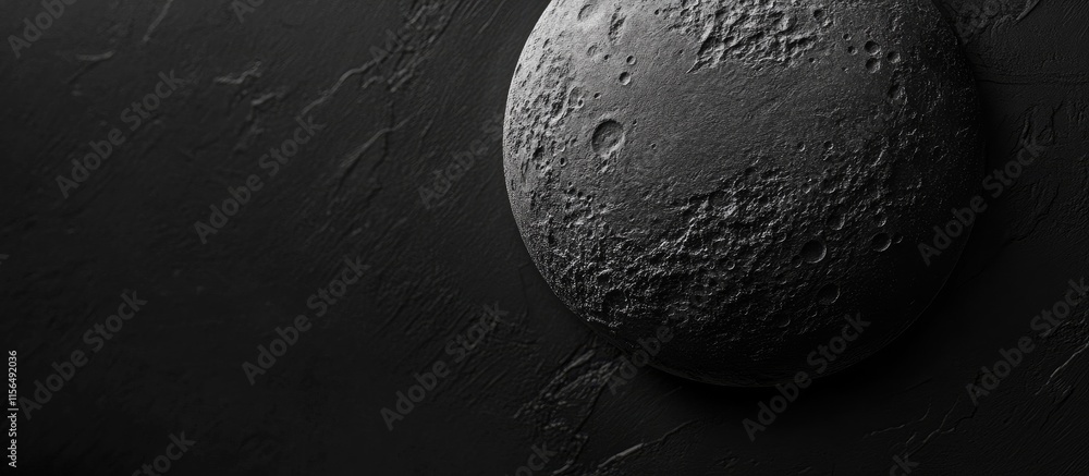 Poster monochrome close-up of moon surface with dark background for text placement and design elements