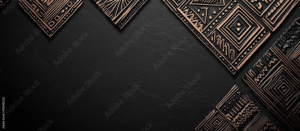 Poster Geometric Ethnic Pattern Texture on Dark Background with Empty Space for Text and Design Elements