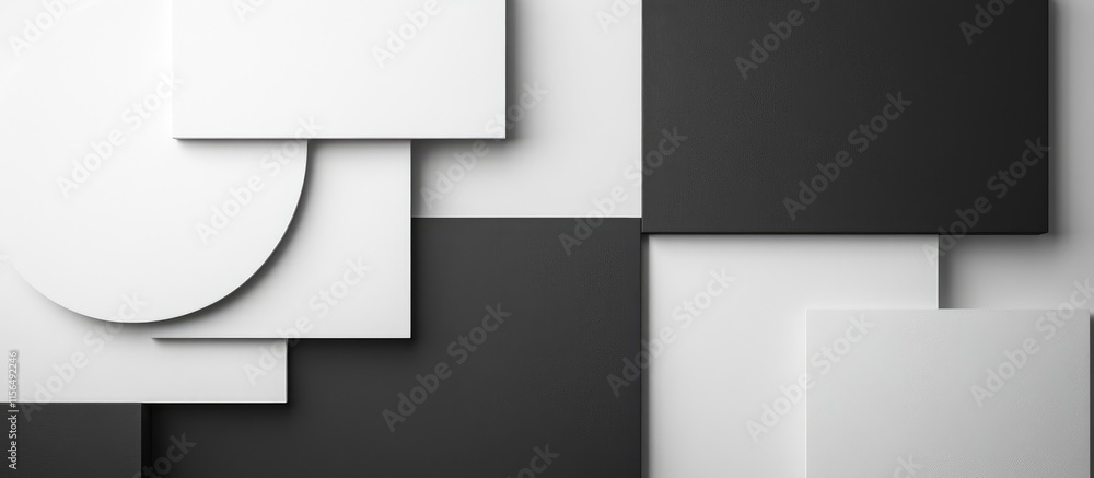 Poster abstract black and white geometric background with curves and rectangles for text placement and crea