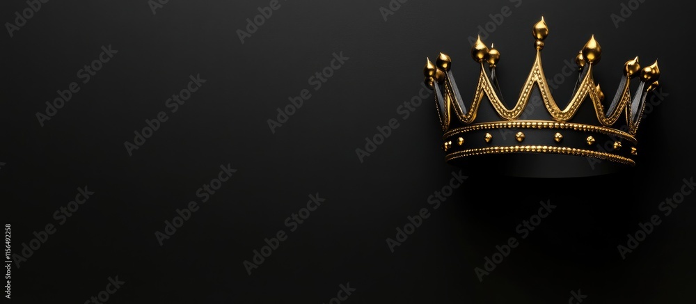 Poster elegant black crown adorned with golden borders and points against a dark background featuring ample