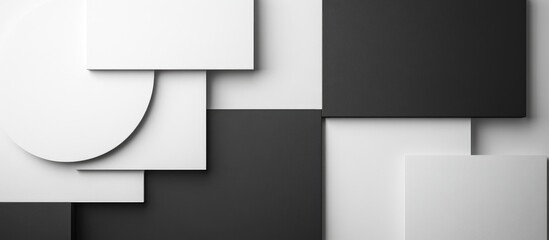 Abstract Black and White Geometric Background with Curves and Rectangles for Text Placement and Creative Design Elements