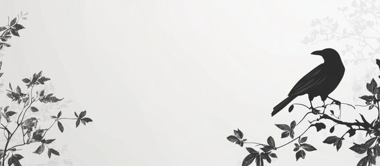 Black Crow Silhouette Against Soft Background with Ample Copyspace for Text and Creative Design Elements