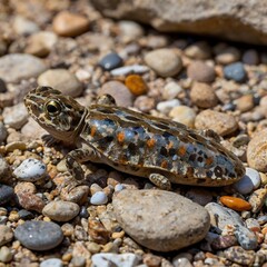 Fototapeta premium Stealthy Beauty: Galaxias Fontanus Blending with Riverbed Stones