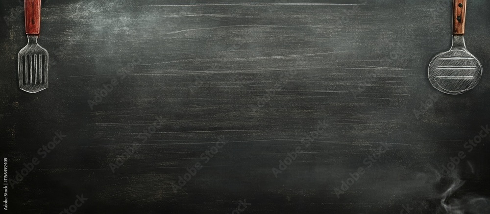 Aufkleber barbecue menu chalkboard background with empty space for text and grill tools decor