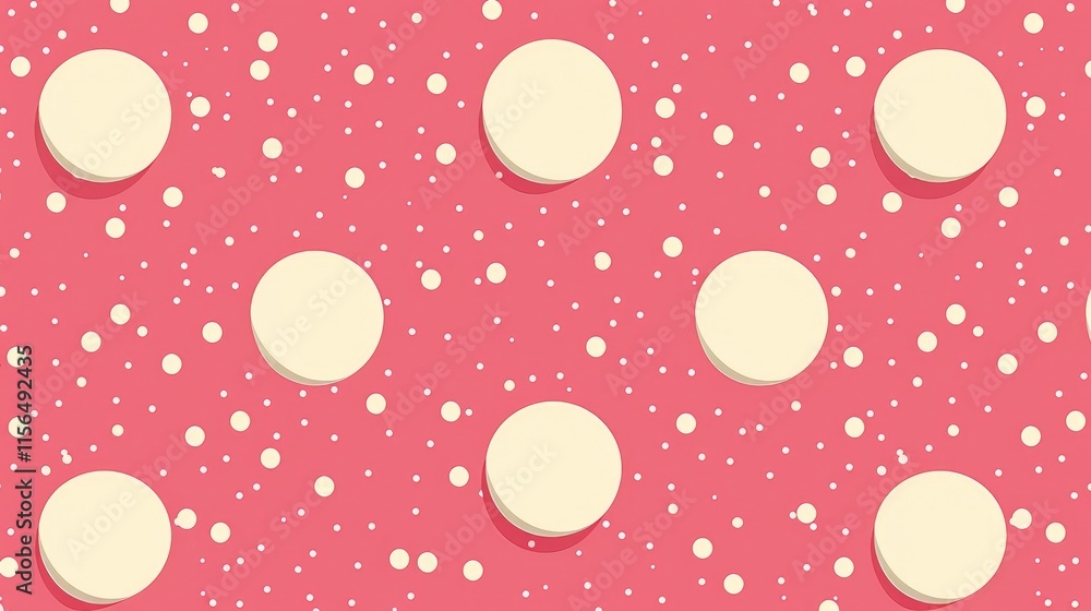 Poster a playful pattern of cream-colored circles on a pink background with white dots.