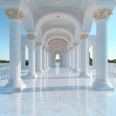 Elegant Classical Architecture  Marble Columns  Archway Hallway