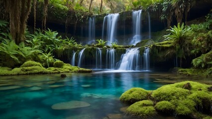 Tranquil Flow: Galaxias Fontanus Swimming Beneath a Gentle Waterfall