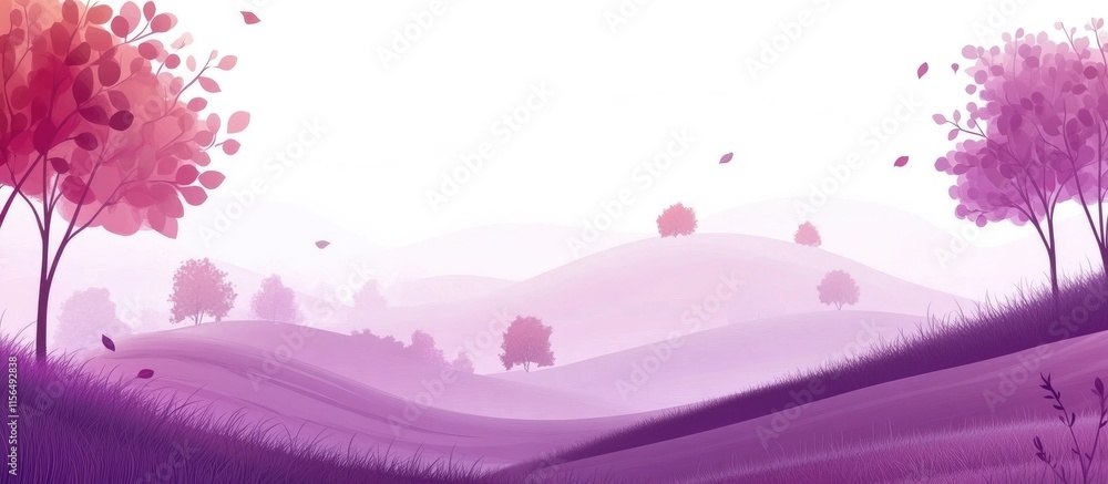 Poster serene autumn landscape with violet hills and trees creating a tranquil backdrop perfect for text or