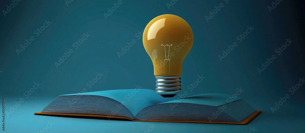 Poster 3d illustration of a lightbulb emerging from an open book symbolizing education and creativity with 