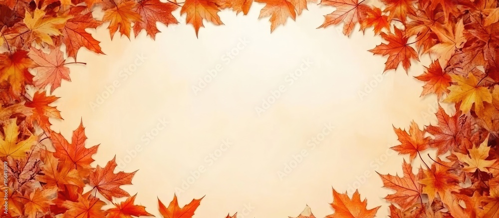 Poster autumn foliage border with gradient leaves framing an empty text space for seasonal messages or invi