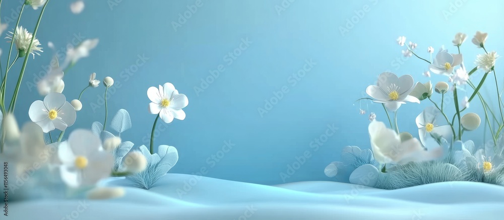 Aufkleber 3d floral landscape with soft blue background and blank space for text or branding use in design pro