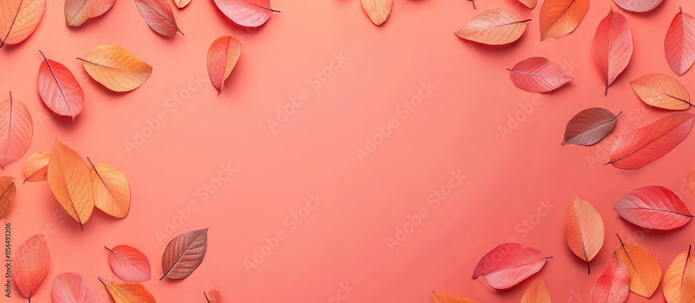 Aufkleber autumn leaves flat lay background with empty space for text in warm color palette ideal for seasonal