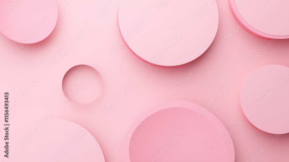 Poster soft pink geometric background with circular shapes providing ample copyspace for creative text plac
