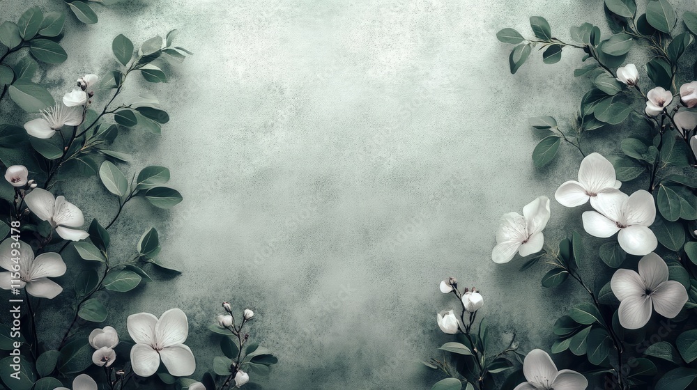 Poster floral digital artwork background with empty space for text in a calm color palette