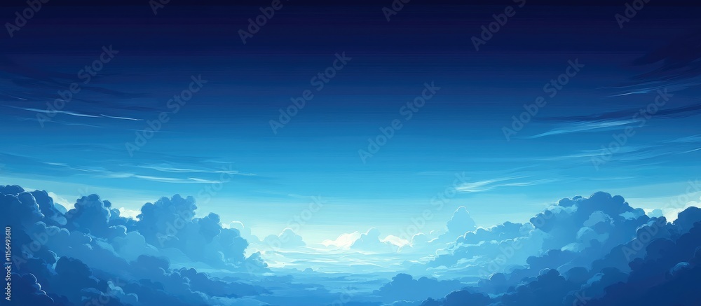 Poster aerial perspective of vast deep blue sky with white clouds offering ample blank space for customizab