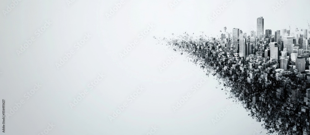 Poster aerial perspective of bustling cityscape with abstract elements and ample blank space for creative t
