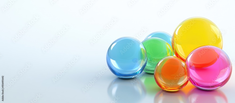 Poster 3d infographic of colorful vibrant bubbles on a soft background with space for text or customization