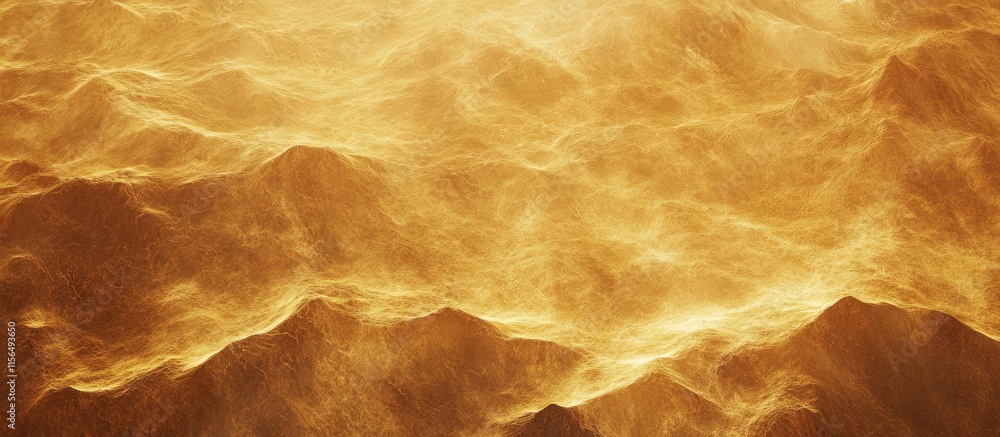 Poster aerial view of golden dunes creating a serene desert landscape under a clear sunny sky with ample sp