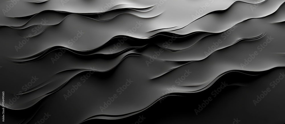 Poster aerial view of abstract textured ocean waves in shades of black showcasing fluid movement and empty 