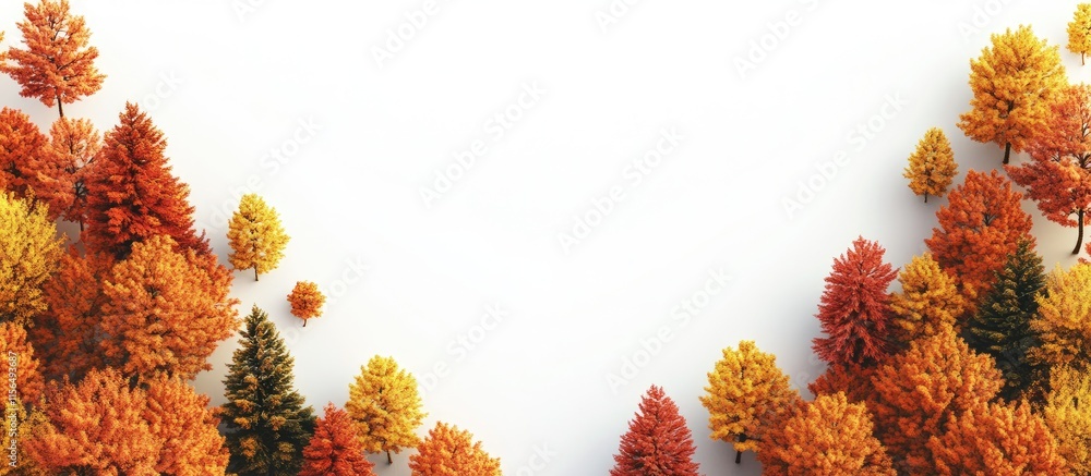Poster aerial view of vibrant autumn trees with colorful foliage and empty space for custom text or design 