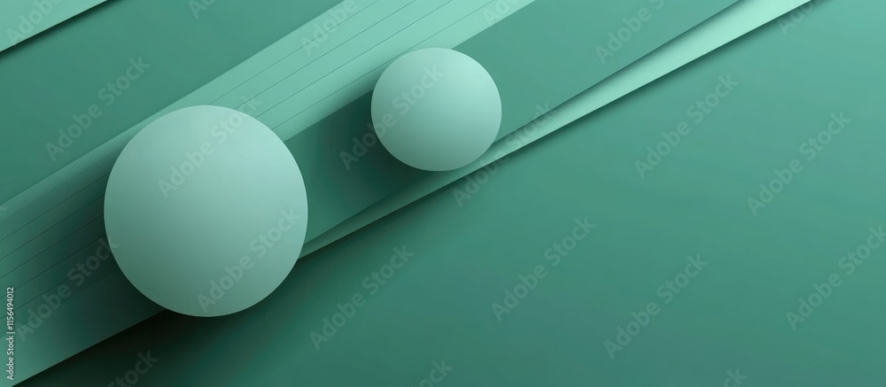 Poster minimalist green background featuring abstract shapes and horizontal shadows, ideal for retro postca