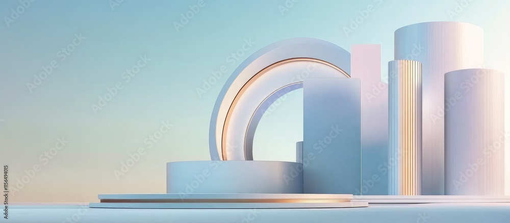 Poster abstract 3d illustration of modern architectural composition with circular futuristic elements and e