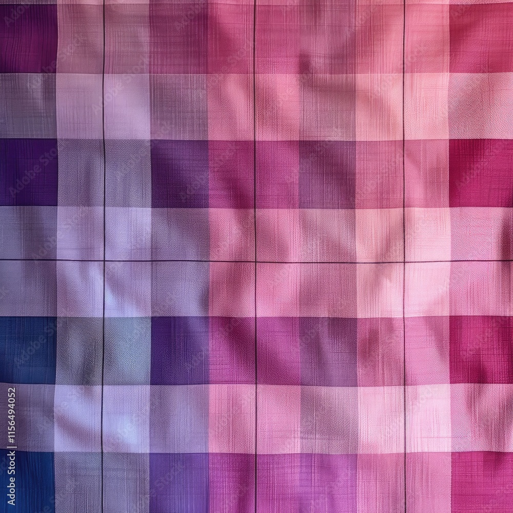 Poster a textured fabric featuring a gradient of pink and purple checkered patterns.